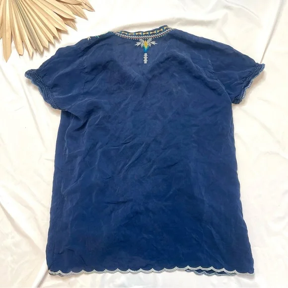 Johnny Was Raina Navy Blue Floral Embroidered Colorful Georgette Blouse Top PM - Picture 6 of 7